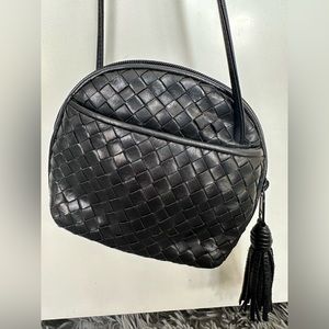 Genuine leather woven mini purse with tassel